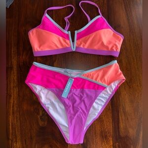 Popvil Colorblock V-Notch Bikini Set